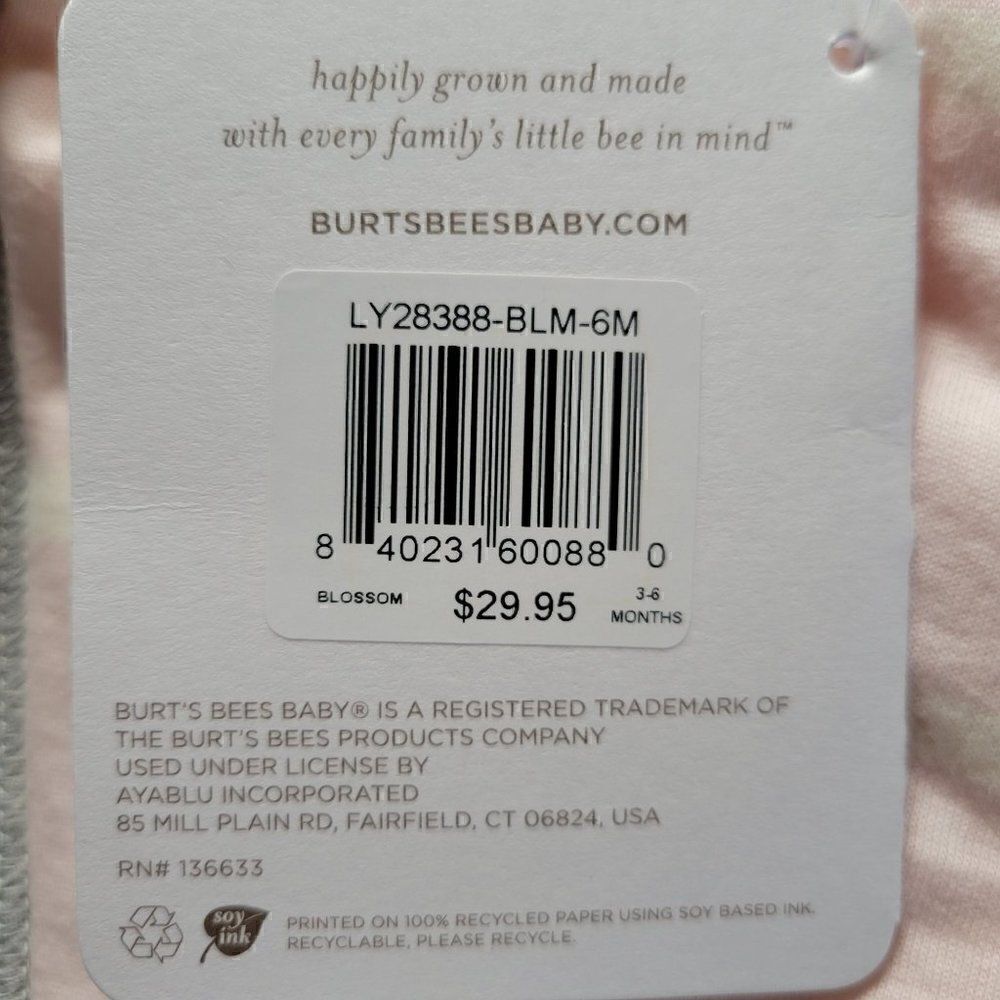 Burt's Bees Baby Blossom Winter Stripe Footie Romper Sz 3-6 months - Picture 8 of 9